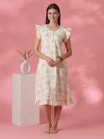 Round Neck Nightdress with Side Pocket in Dreamy Yellow