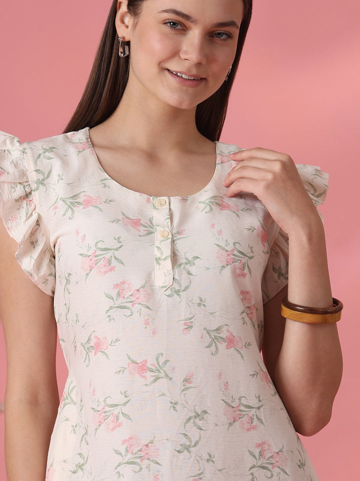 Easy Elegance Floral Short Frock Style Nightdress for Women