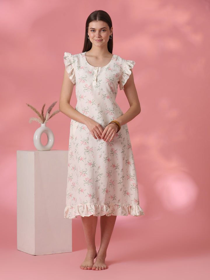 Easy Elegance Floral Short Frock Style Nightdress for Women