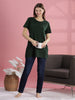 Hip Length Green Cotton T-Shirt for Women with Pockets