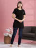 Long Black Cotton T-Shirt for Women with Side Pockets