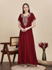 Ruby Red Alpine Designer Nighty with Embroidered Neck for Women
