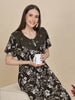 Elegant Green Floral Nightdress with Lace Detailing and Side Pocket