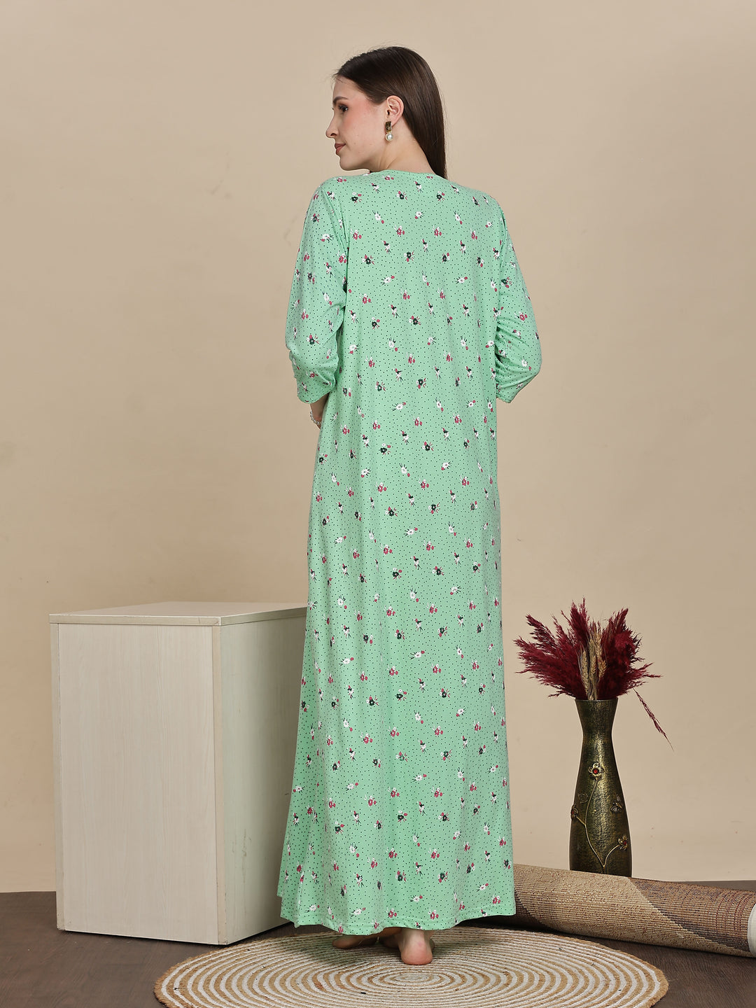 Shop Premium Pista Green Cotton Night dress For Women Online 9shines label Shop Premium Pista Green Cotton Night dress For Women Online 9shines label