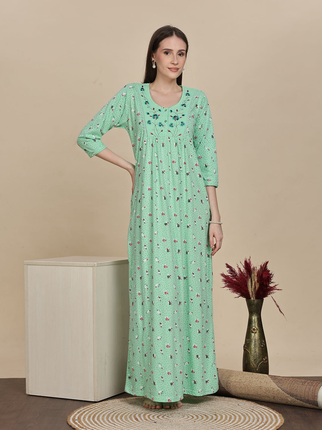 Shop Premium Pista Green Cotton Night dress For Women Online 9shines label Shop Premium Pista Green Cotton Night dress For Women Online 9shines label