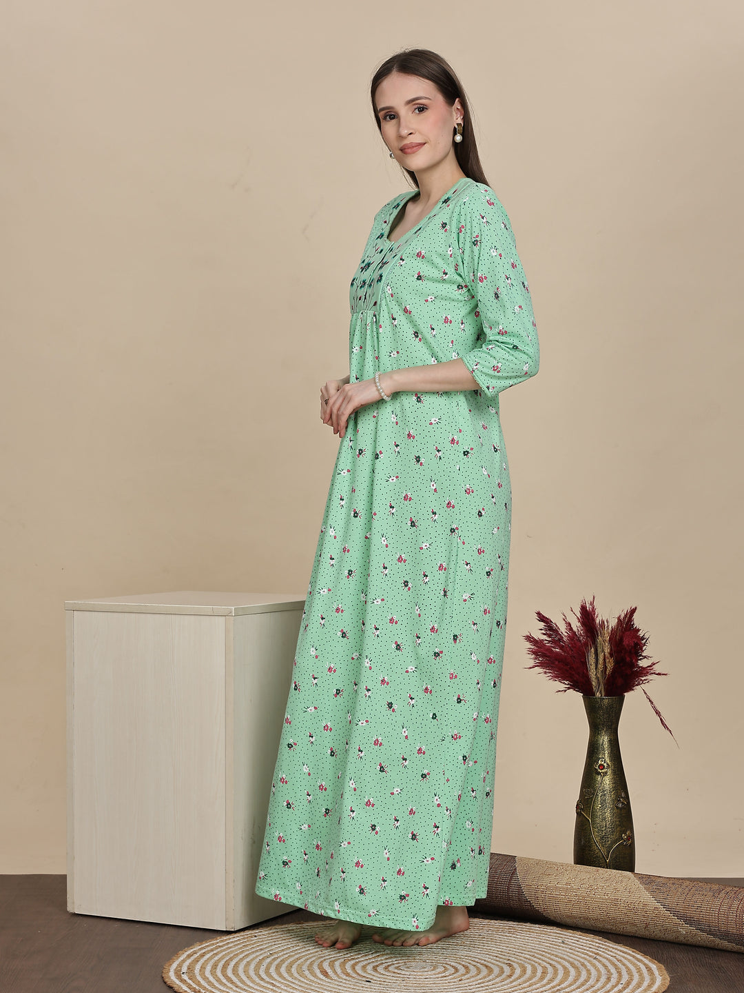Shop Premium Pista Green Cotton Night dress For Women Online 9shines label Shop Premium Pista Green Cotton Night dress For Women Online 9shines label