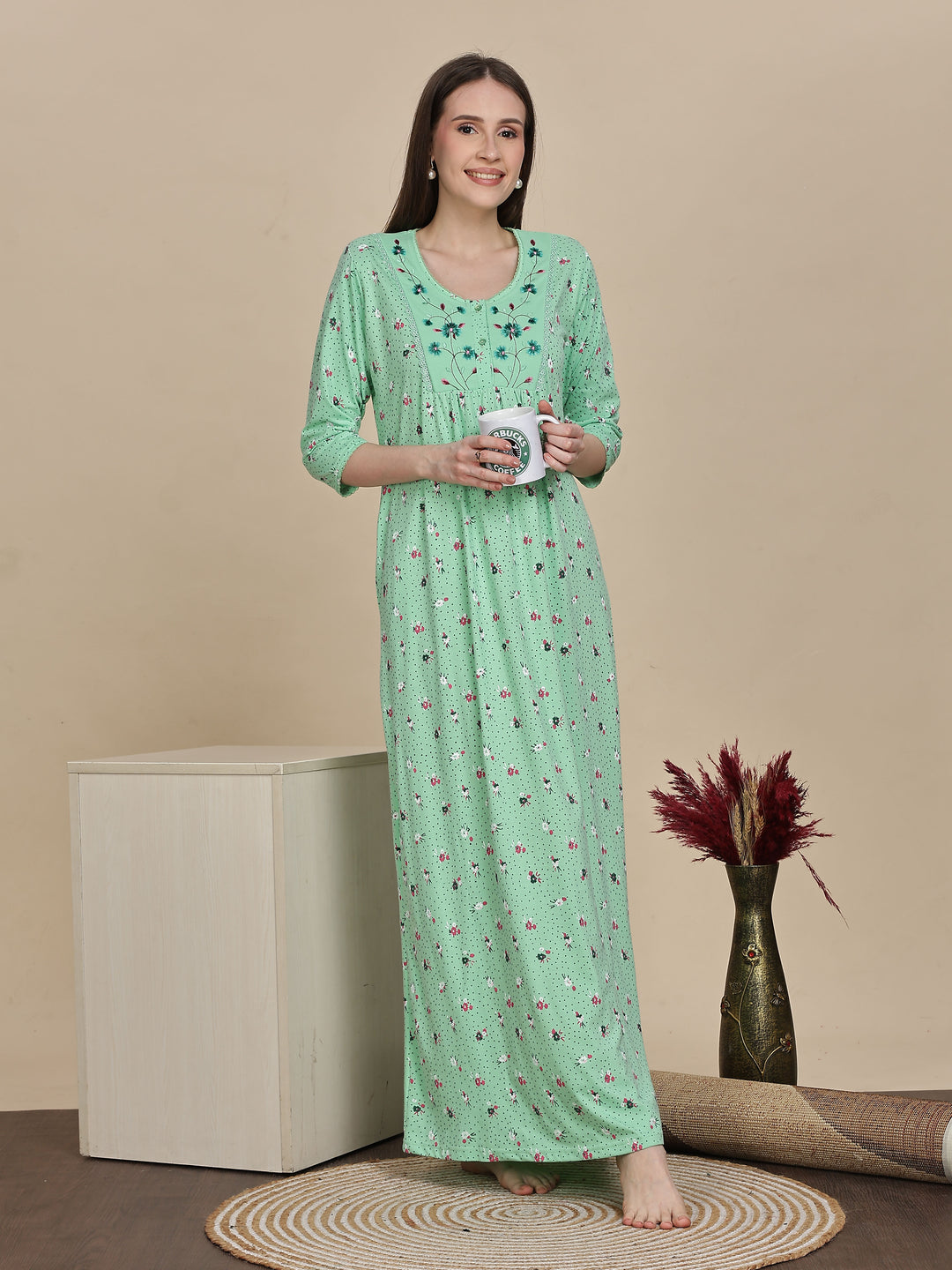 Shop Premium Pista Green Cotton Night dress For Women Online 9shines label Shop Premium Pista Green Cotton Night dress For Women Online 9shines label