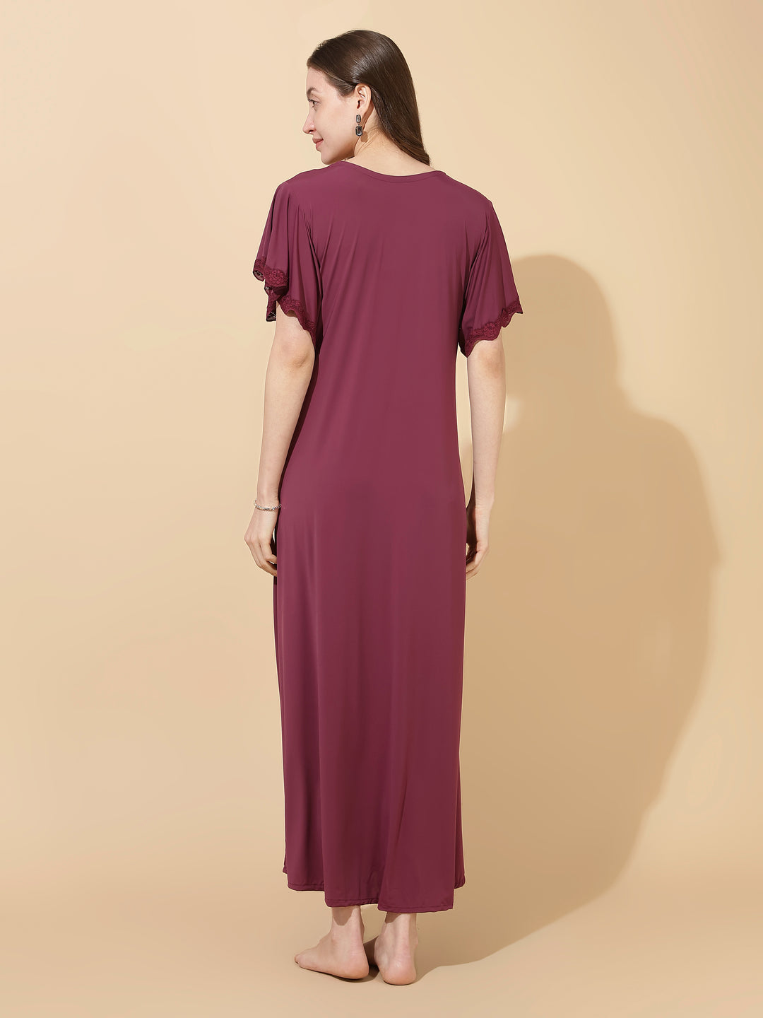 Plum Modal Designer Nighty for Women Elegant A Line Night Dress