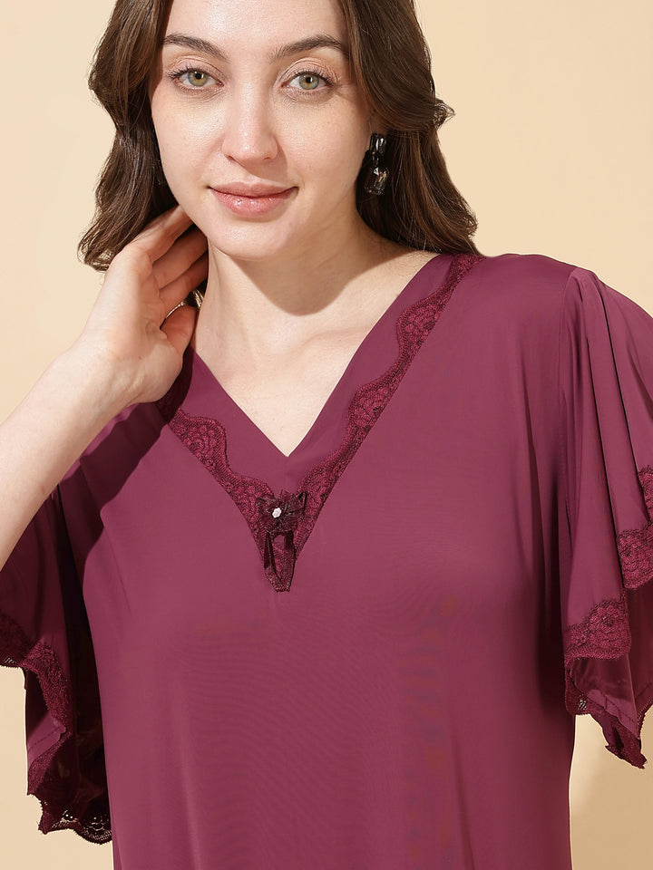 Plum Modal Designer Nighty for Women Elegant A Line Night Dress