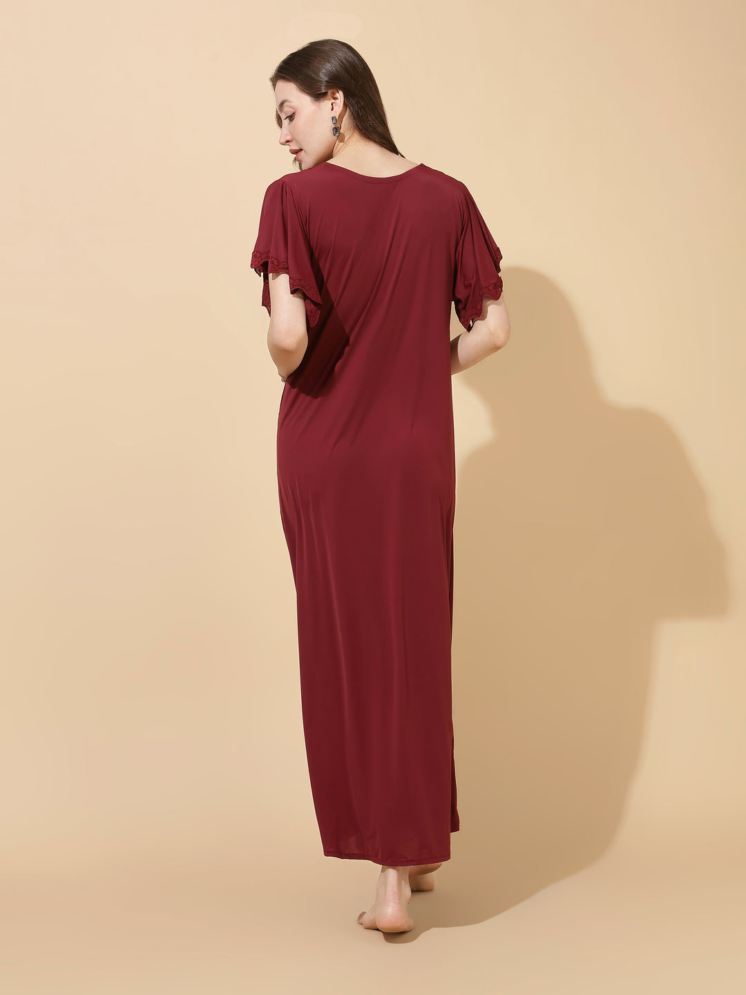 Solid Mulberry Modal Designer Nighty for Women Elegant A Line Fit