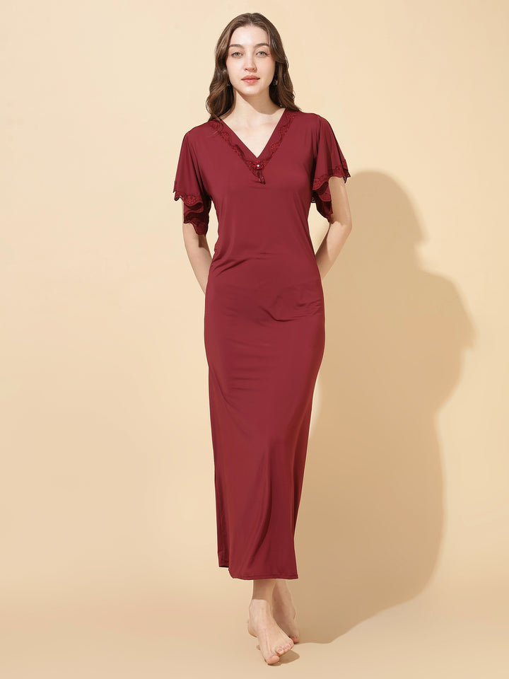 Solid Mulberry Modal Designer Nighty for Women Elegant A Line Fit