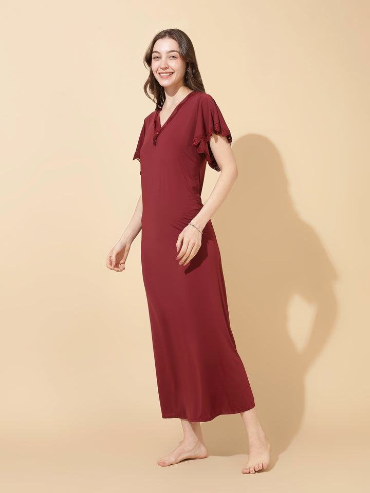 Solid Mulberry Modal Designer Nighty for Women Elegant A Line Fit