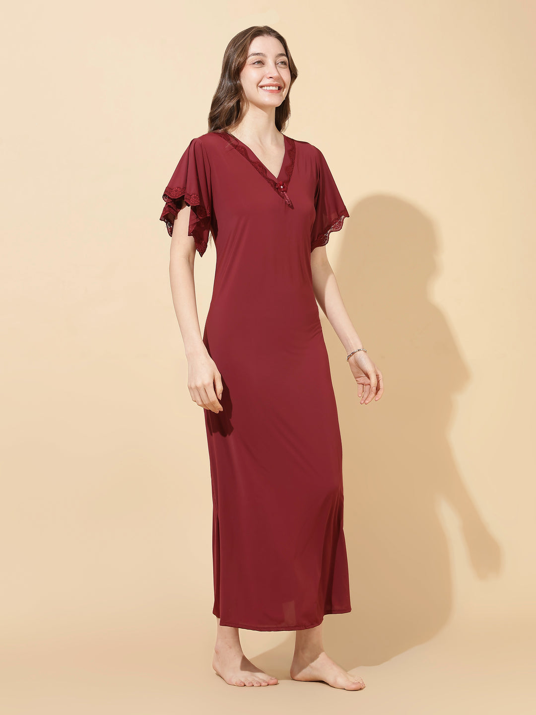 Solid Mulberry Modal Designer Nighty for Women Elegant A Line Fit