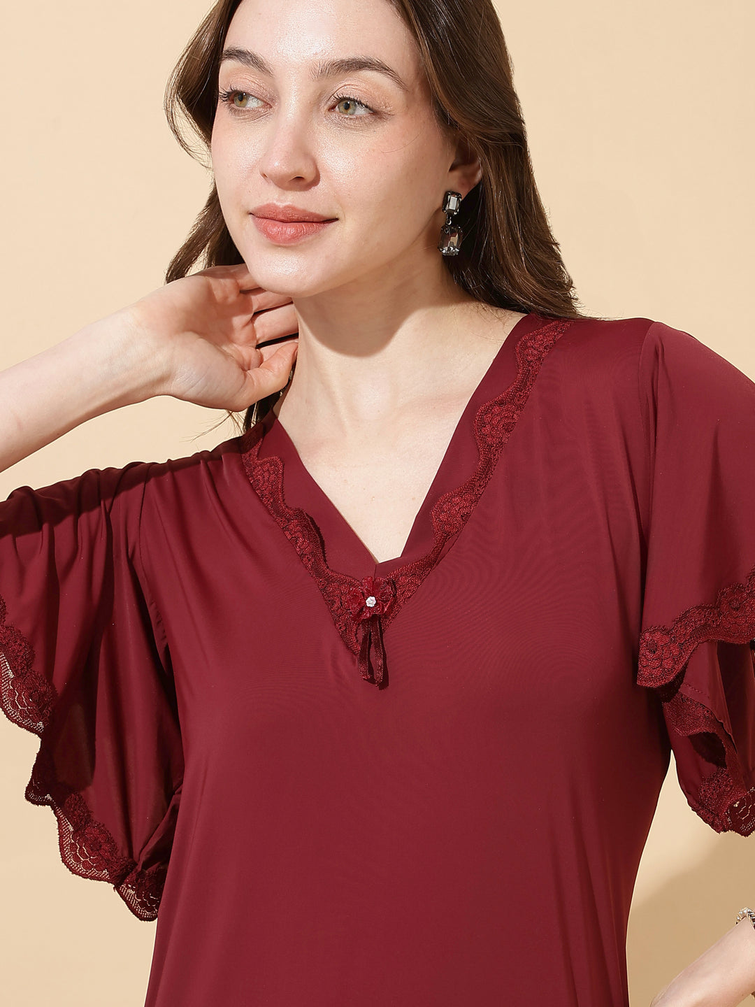 Solid Mulberry Modal Designer Nighty for Women Elegant A Line Fit