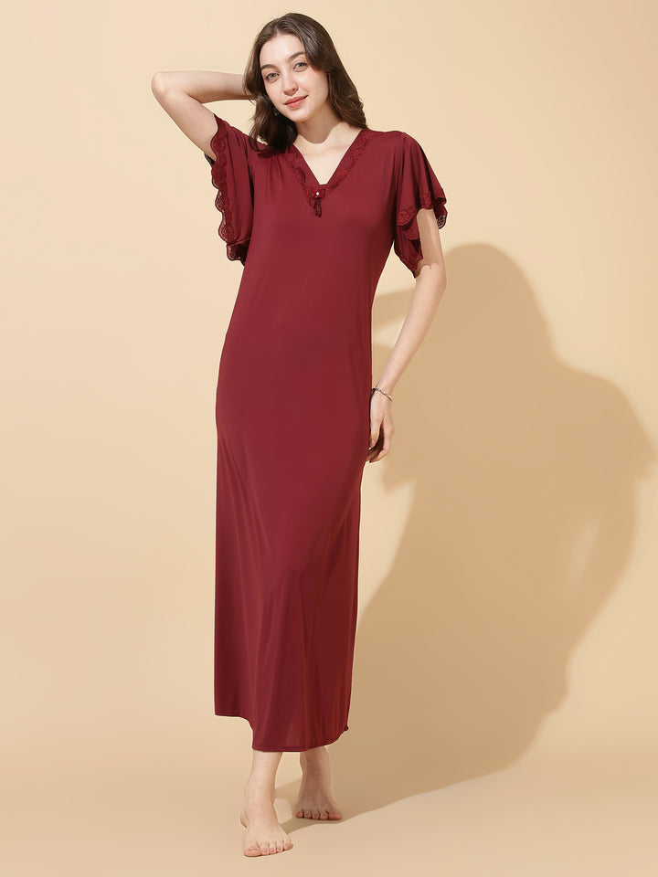 Solid Mulberry Modal Designer Nighty for Women Elegant A Line Fit