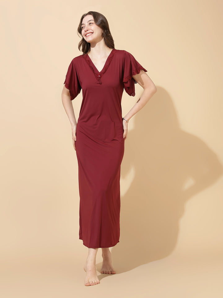 Solid Mulberry Modal Designer Nighty for Women Elegant A Line Fit