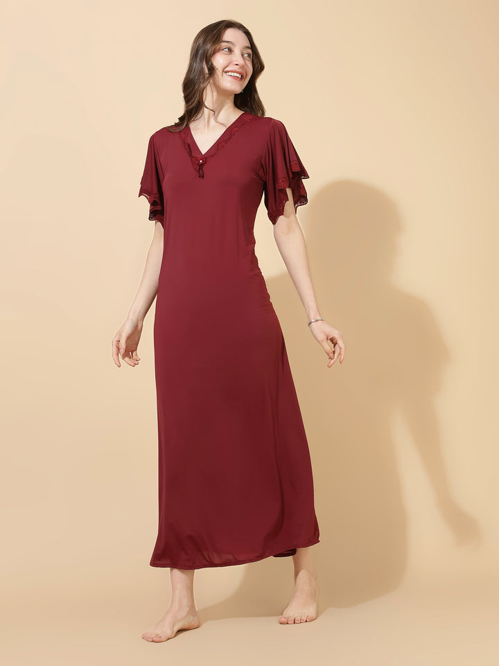 Solid Mulberry Modal Designer Nighty for Women Elegant A Line Fit