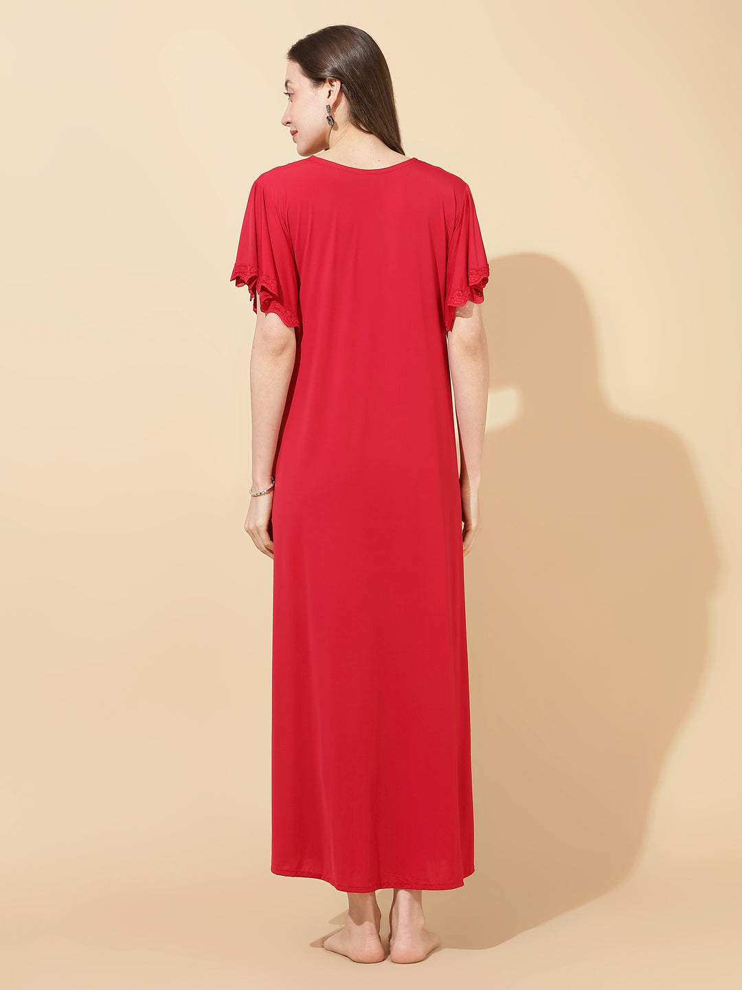 Ruby Red Modal Designer Nighty for Women Elegant A Line Fit