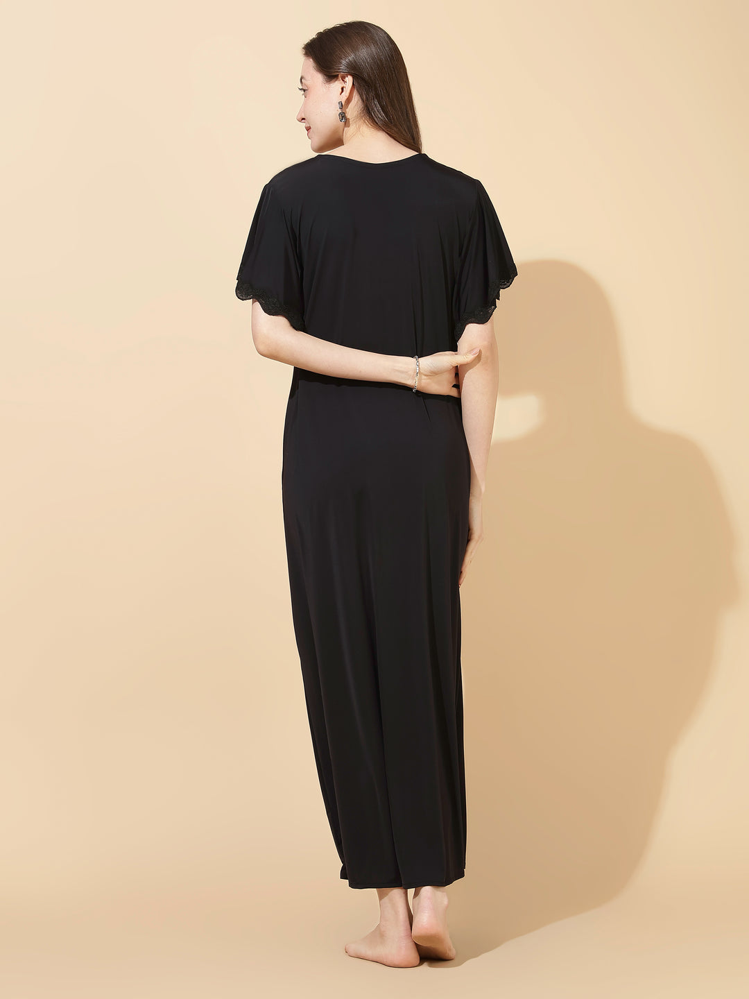 Black Modal Designer Nighty for Women Elegant A Line Night Dress