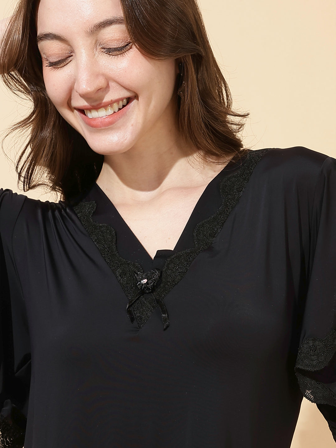 Black Modal Designer Nighty for Women Elegant A Line Night Dress