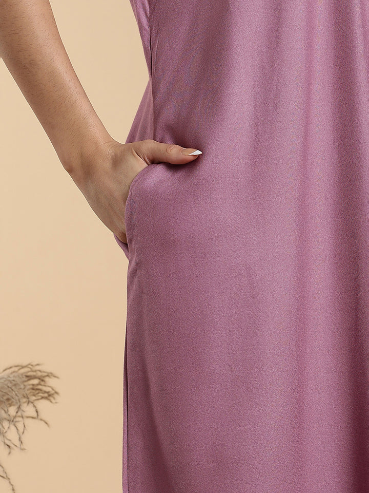 Sadabahar Onion Pink Embroidered Alpine Nighty with Soft Alpine Fabric