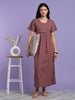 Cute Bow Print Maternity Nighty in Mauve Hosiery Cotton