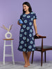 Blue Circle Long Polo Hosiery Cotton Printed Short Nighty for Women
