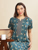 Arabian Green Floral A-Line Maxi Nighty with Embroidered Neckline