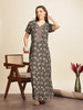 Iron Grey Floral Nightdress with Embroidered Details and Pocket