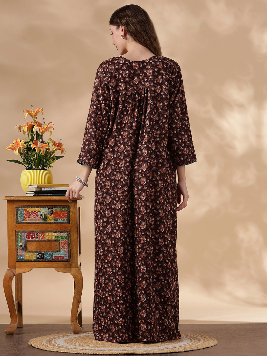 Alpine Floral Designer Nighty for Women Soft and Embroidered