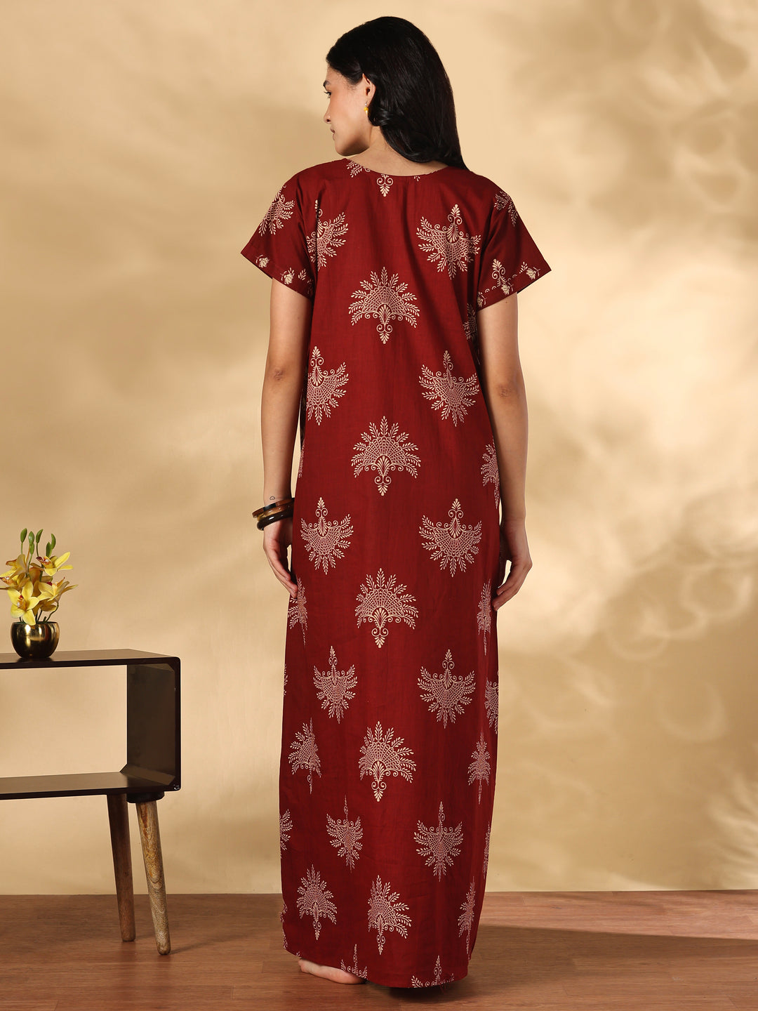 Soft Pure Cotton A Line Nighty with Traditional Jaipuri Print