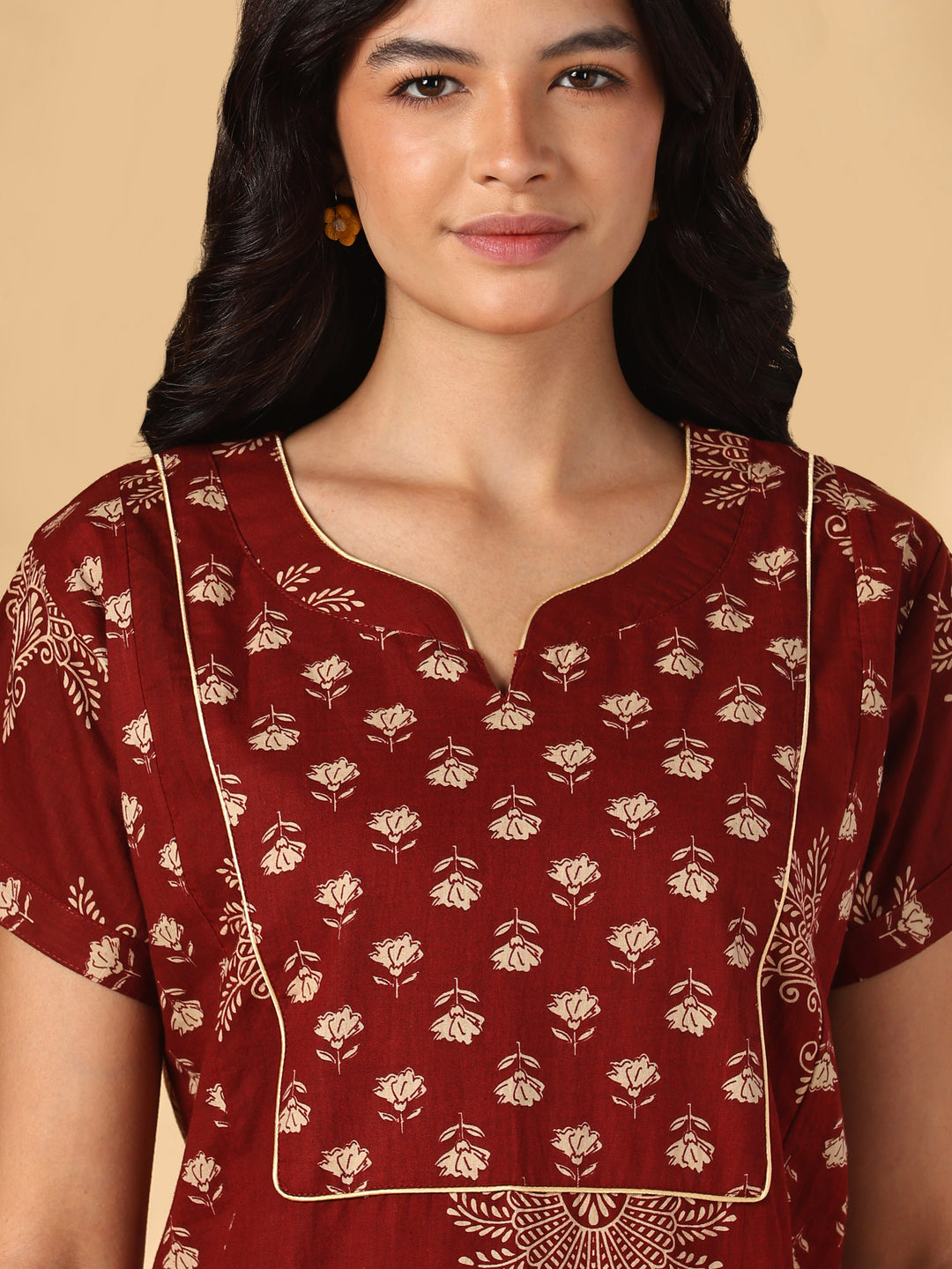 Soft Pure Cotton A Line Nighty with Traditional Jaipuri Print