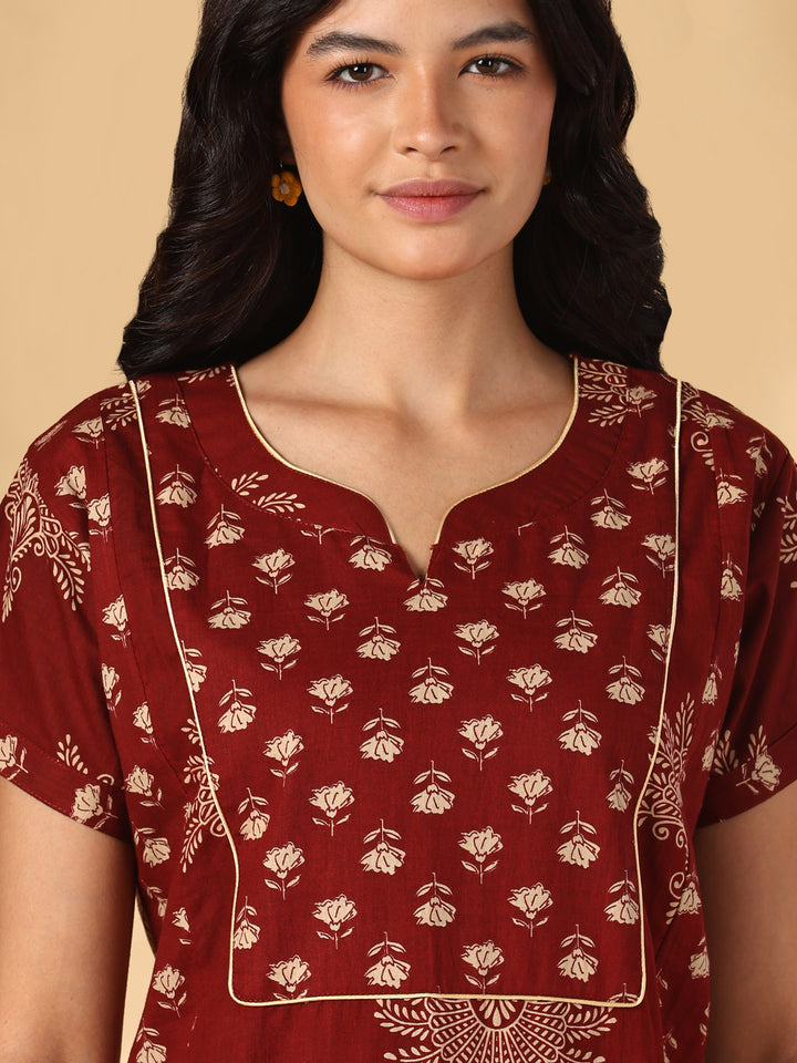 Soft Pure Cotton A Line Nighty with Traditional Jaipuri Print