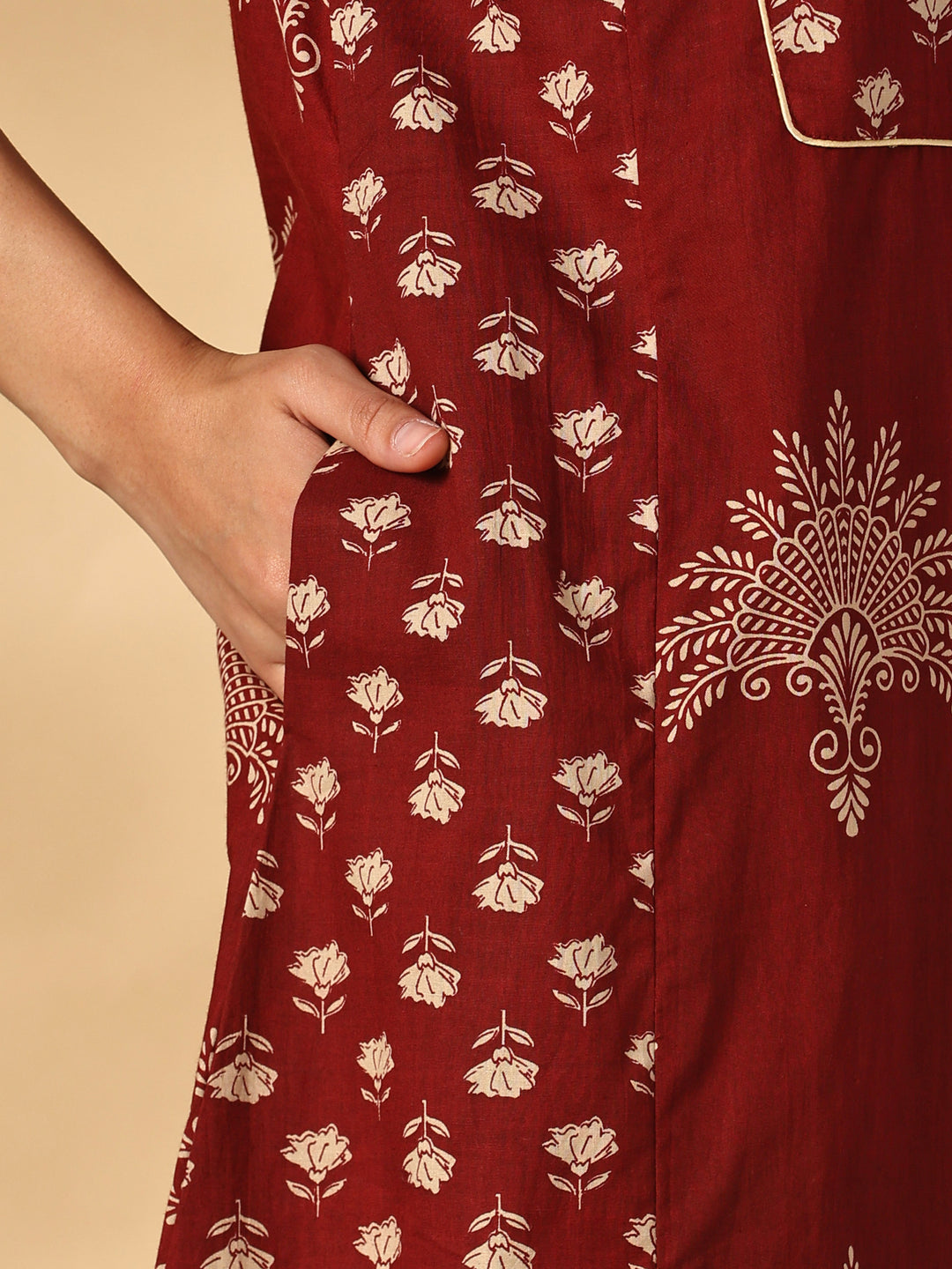 Soft Pure Cotton A Line Nighty with Traditional Jaipuri Print