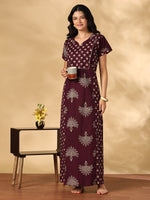 Jaipuri Print A Line Pure Cotton Nighty with Notch Neck