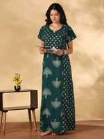 Breathable Pure Cotton Block Print Nighty with Side Pocket