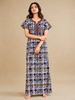 Black Batik Print Pure Cotton Nighty for Women