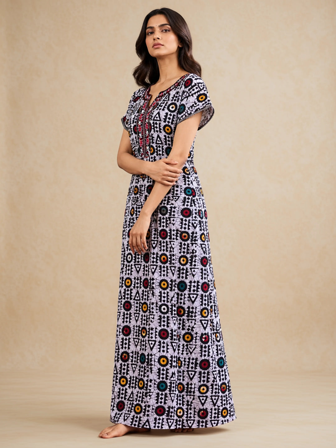 Black Batik Print Pure Cotton Nighty for Women