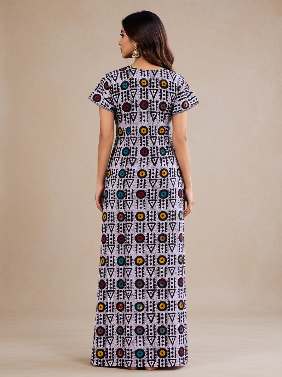 Black Batik Print Pure Cotton Nighty for Women