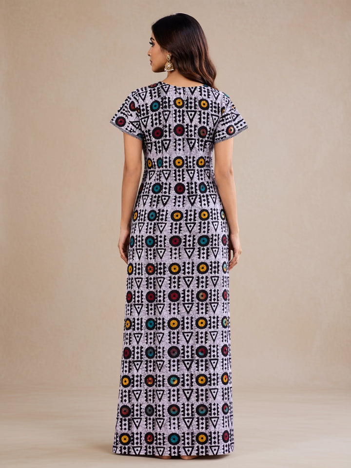 Black Batik Print Pure Cotton Nighty for Women
