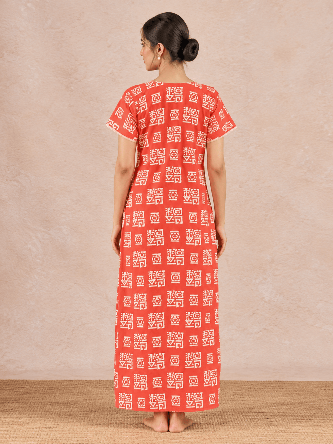 Pure Cotton Batik Print Nighty for Women with Embroidered Yoke