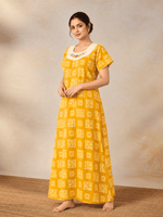 Pure Cotton A Line Nighty for Women with Batik Print Design