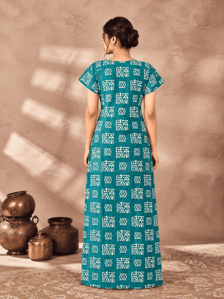 Pure Cotton Designer Nighty for Women with Pocket and Batik Print