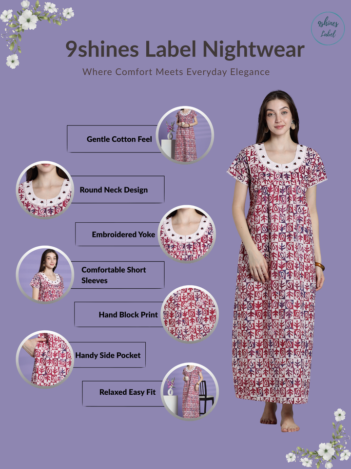 Pure Cotton Batik Print Nighty for Women with Lace Yoke