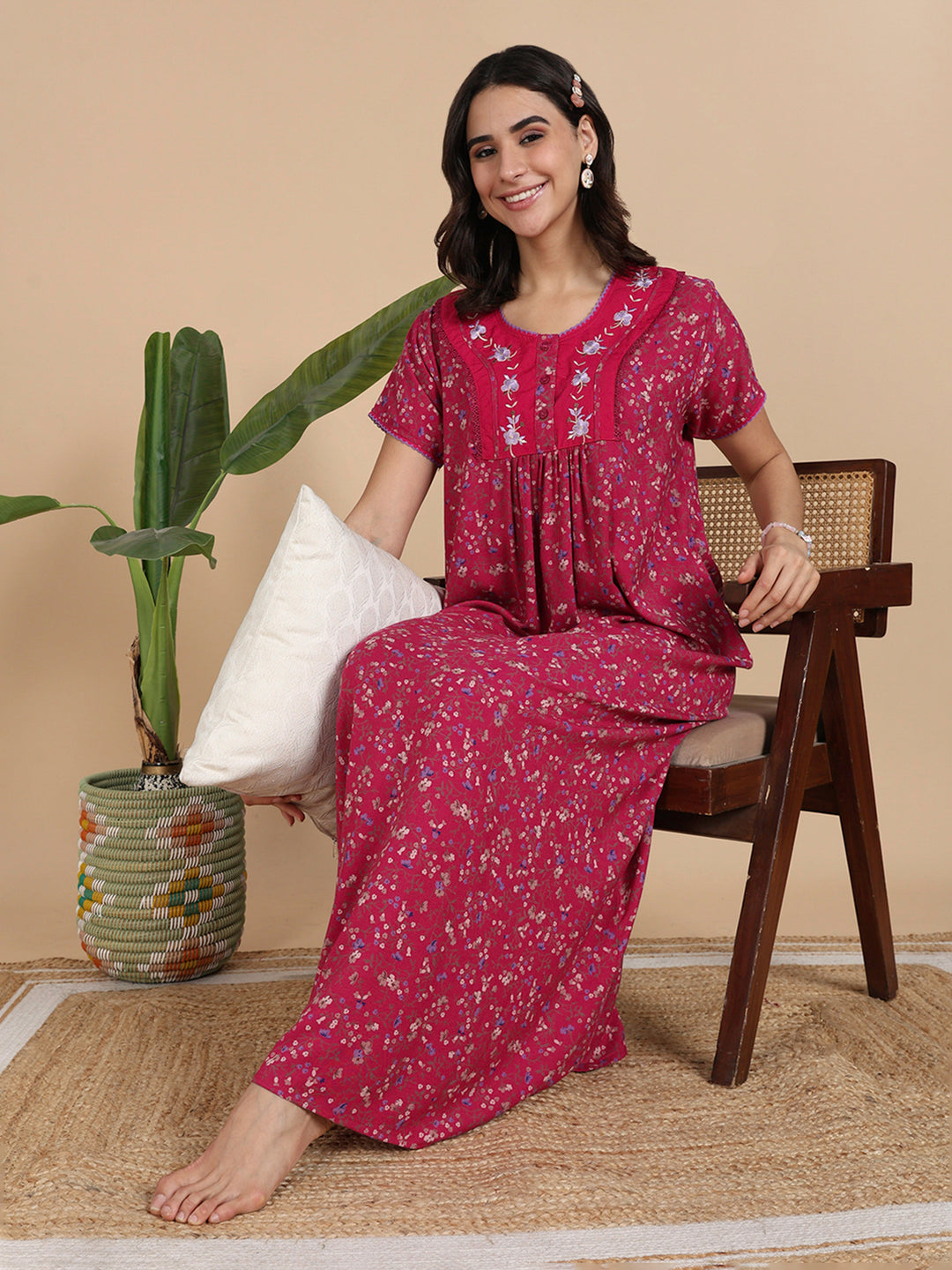 Branded Chic Berry Bloom Floral Alpine Nighty for Women