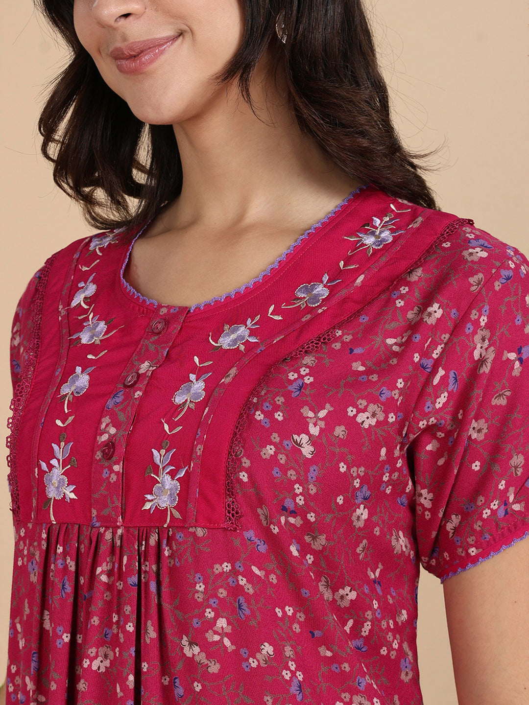 Branded Chic Berry Bloom Floral Alpine Nighty for Women