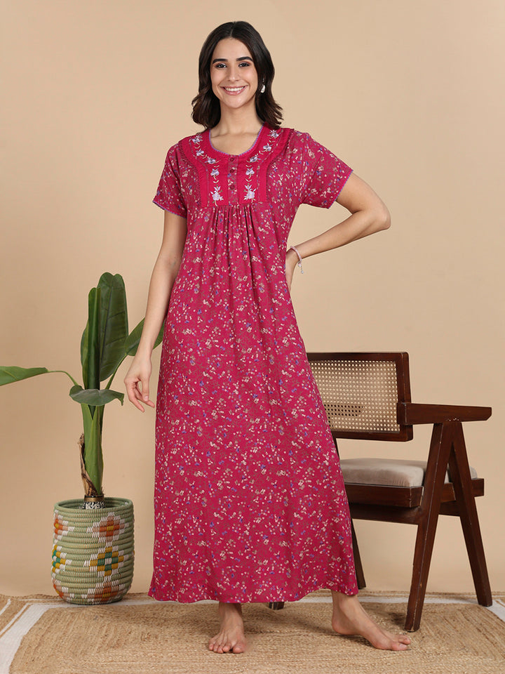 Branded Chic Berry Bloom Floral Alpine Nighty for Women