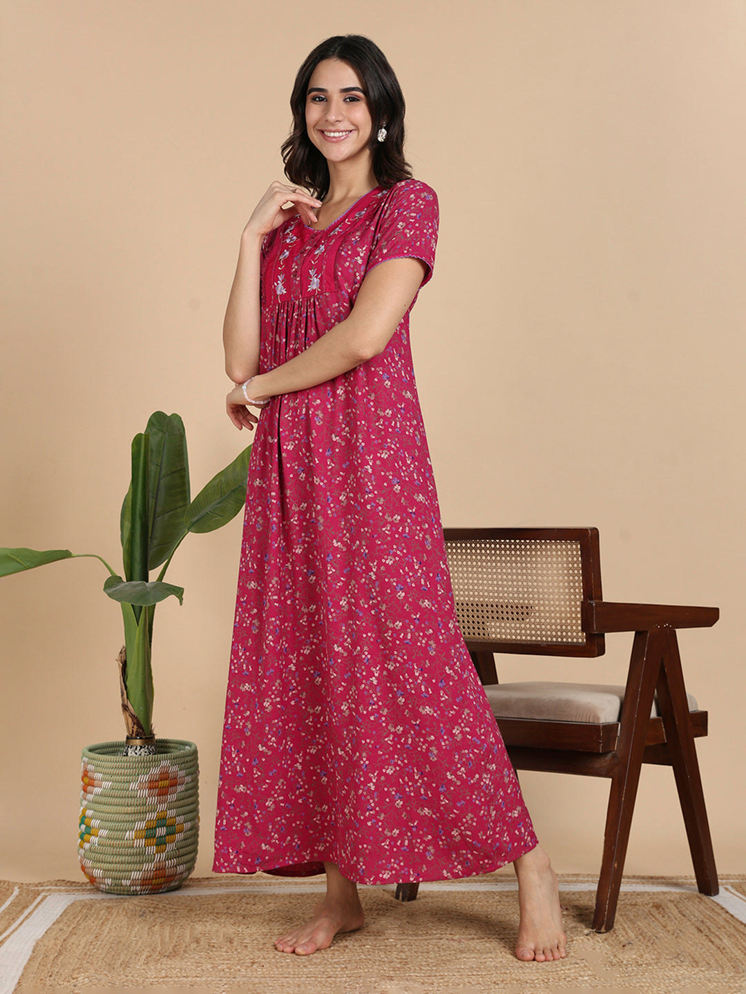 Branded Chic Berry Bloom Floral Alpine Nighty for Women