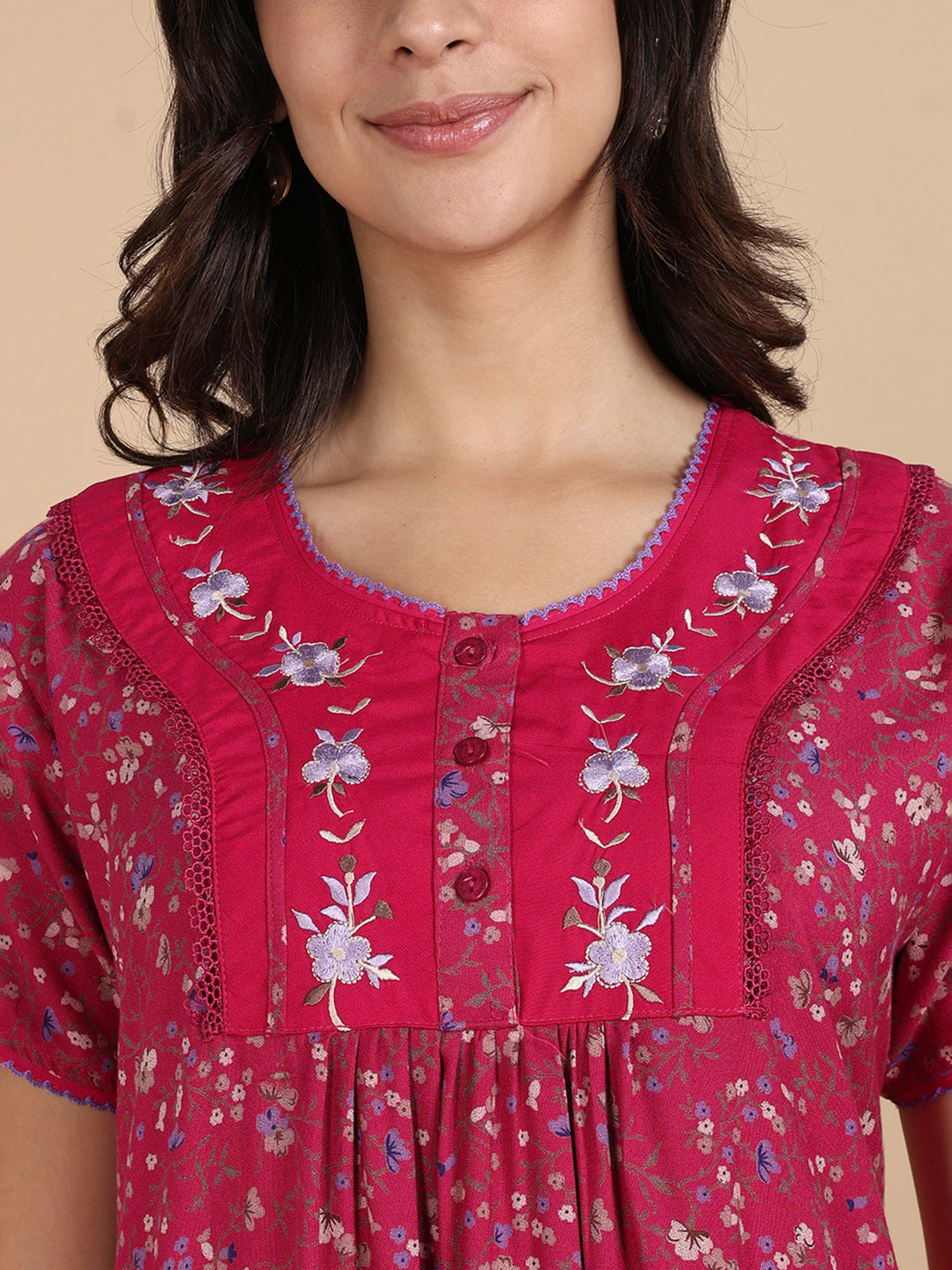 Branded Chic Berry Bloom Floral Alpine Nighty for Women