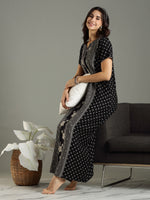 Black Alpine Designer Nighty for Women with Floral Print Detailing